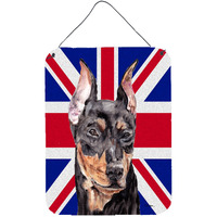 "Caroline's Treasures German Pinscher with English Union Jack British Flag Wall or Door Hanging Prints, 16"" x 12"""