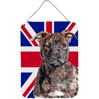 "Caroline's Treasures SC9882DS1216 Staffordshire Bull Terrier Staffie with English Union Jack British Flag Wall or Door Hanging Prints, 16"" x 12"""