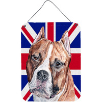 "Caroline's Treasures SC9883DS1216 Staffordshire Bull Terrier Staffie with English Union Jack British Flag Wall or Door Hanging Prints, 16"" x 12"""