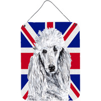 "Caroline's Treasures White Standard Poodle with English Union Jack British Flag Wall or Door Hanging Prints, 16"" x 12"""