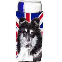 Black and White Collie with English Union Jack British Flag Ultra Beverage Insulators for slim cans SC9885MUK