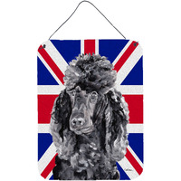 "Caroline's Treasures Black Standard Poodle with English Union Jack British Flag Wall or Door Hanging Prints, 16"" x 12"""