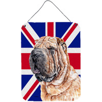 "Caroline's Treasures Shar Pei with English Union Jack British Flag Wall or Door Hanging Prints, 16"" x 12"""