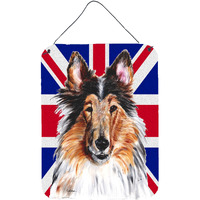 "Caroline's Treasures Collie with English Union Jack British Flag Wall or Door Hanging Prints, 16"" x 12"""