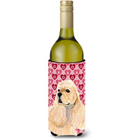 Buff Cocker Spaniel Hearts Love Valentine's Day Wine Bottle Beverage Insulator Beverage Insulator Hugger