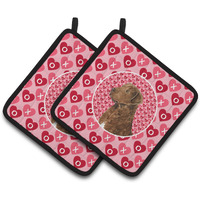 "Caroline's Treasures Chesapeake Bay Retriever Hearts Love & Valentine's Day Pair of Pot Holders SS4531PTHD, 7.5HX7.5W, Multicolor"