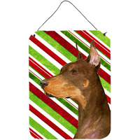 "Caroline's Treasures SS4537DS1216 Doberman Candy Cane Holiday Christmas Metal Wall or Door Hanging Prints, 16"" x 12"", Multicolor"
