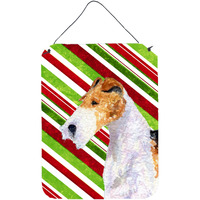 "Caroline's Treasures Fox Terrier Candy Cane Holiday Christmas Metal Wall or Door Hanging Prints, 16"" x 12"", Multicolor"