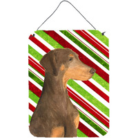 "Caroline's Treasures Doberman Candy Cane Holiday Christmas Metal Wall or Door Hanging Prints, 16"" x 12"", Multicolor"
