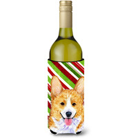 Corgi Candy Cane Holiday Christmas Wine Bottle Beverage Insulator Beverage Insulator Hugger SS4555LITERK