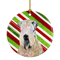 "Caroline's Treasures SS4562-CO1 Wheaten Terrier Soft Coated Candy Cane Holiday Christmas Ceramic Ornament, Multicolor"