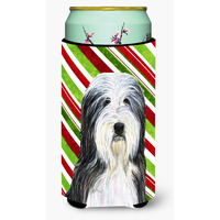 Bearded Collie Candy Cane Holiday Christmas  Tall Boy Beverage Insulator Beverage Insulator Hugger