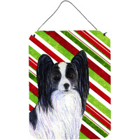"Caroline's Treasures Papillon Candy Cane Holiday Christmas Metal Wall or Door Hanging Prints, 16"" x 12"", Multicolor"