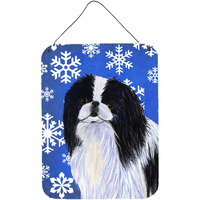 "Caroline's Treasures Japanese Chin Winter Snowflakes Holiday Wall or Door Hanging Prints, 16"" x 12"", Multicolor"