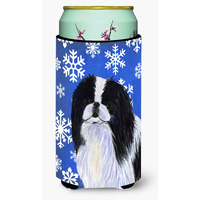 Japanese Chin Winter Snowflakes Holiday  Tall Boy Beverage Insulator Beverage Insulator Hugger