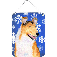 "Caroline's Treasures Collie Smooth Winter Snowflakes Holiday Wall or Door Hanging Prints, 16"" x 12"", Multicolor"