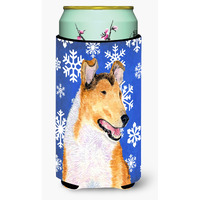 Collie Smooth Winter Snowflakes Holiday  Tall Boy Beverage Insulator Beverage Insulator Hugger