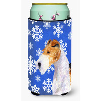 Fox Terrier Winter Snowflakes Holiday  Tall Boy Beverage Insulator Beverage Insulator Hugger