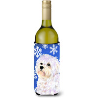 Maltese Winter Snowflakes Holiday Wine Bottle Beverage Insulator Beverage Insulator Hugger
