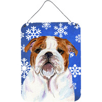 "Caroline's Treasures SS4622DS1216 Bulldog English Winter Snowflakes Holiday Wall or Door Hanging Prints, 16"" x 12"", Multicolor"