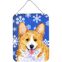 "Caroline's Treasures SS4624DS1216 Corgi Winter Snowflakes Holiday Aluminium Metal Wall or Door Hanging Prints, 16"" x 12"", Multicolor"