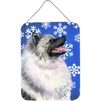 "Caroline's Treasures Keeshond Winter Snowflakes Holiday Aluminium Metal Wall or Door Hanging Prints, 16"" x 12"", Multicolor"