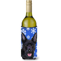 Australian Kelpie Winter Snowflakes Holiday Wine Bottle Beverage Insulator Beverage Insulator Hugger