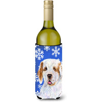 Clumber Spaniel Winter Snowflakes Holiday Wine Bottle Beverage Insulator Beverage Insulator Hugger