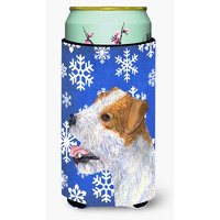 Jack Russell Terrier Winter Snowflakes Holiday  Tall Boy Beverage Insulator Beverage Insulator Hugger
