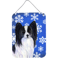 "Caroline's Treasures SS4643DS1216 Papillon Winter Snowflakes Holiday Aluminium Metal Wall or Door Hanging Prints, 16"" x 12"", Multicolor"