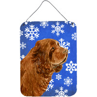"Caroline's Treasures Sussex Spaniel Winter Snowflakes Holiday Wall or Door Hanging Prints, 16"" x 12"", Multicolor"