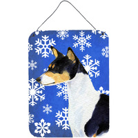 "Caroline's Treasures SS4652DS1216 Basenji Winter Snowflakes Holiday Aluminium Metal Wall or Door Hanging Prints, 16"" x 12"", Multicolor"