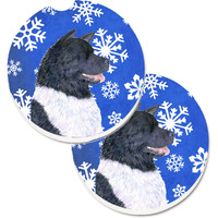 "Caroline's Treasures Akita Winter Snowflakes Holiday Set of 2 Cup Holder Car Coasters SS4659CARC, 2.56, Multicolor"