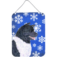 "Caroline's Treasures Akita Winter Snowflakes Holiday Aluminium Metal Wall or Door Hanging Prints, 16"" x 12"", Multicolor"