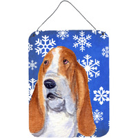 "Caroline's Treasures SS4666DS1216 Basset Hound Winter Snowflakes Holiday Wall or Door Hanging Prints, 16"" x 12"", Multicolor"