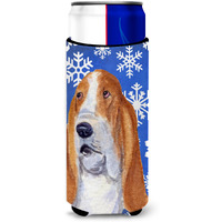 Basset Hound Winter Snowflakes Holiday Ultra Beverage Insulators for slim cans SS4666MUK
