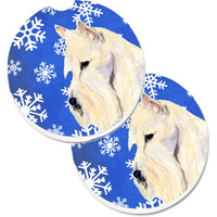 "Caroline's Treasures Scottish Terrier Winter Snowflakes Holiday Set of 2 Cup Holder Car Coasters SS4668CARC, 2.56, Multicolor"