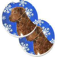"Caroline's Treasures Chesapeake Bay Retriever Winter Snowflakes Holiday Set of 2 Cup Holder Car Coasters SS4669CARC, 2.56, Multicolor"