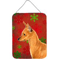 "Caroline's Treasures SS4673DS1216 Min Pin Red and Green Snowflakes Holiday Christmas Wall or Door Hanging Prints, 16"" x 12"", Multicolor"