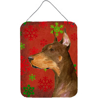 "Caroline's Treasures SS4675DS1216 Doberman Red and Green Snowflakes Holiday Christmas Wall or Door Hanging Prints, 16"" x 12"", Multicolor"