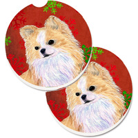 "Caroline's Treasures Chihuahua Red & green Snowflakes Holiday Christmas Set of 2 Cup Holder Car Coasters SS4680CARC, 2.56, Multicolor"