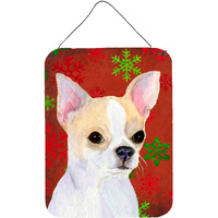 "Caroline's Treasures Chihuahua Red Snowflakes Holiday Christmas Door Hanging Prints wall-decor, 16"" x 12"", Multicolor"