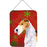 "Caroline's Treasures Fox Terrier Red Snowflakes Holiday Christmas Wall or Door Hanging Prints, 16"" x 12"", Multicolor"