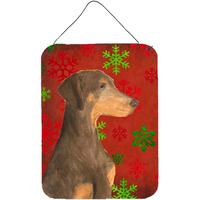 "Caroline's Treasures SS4686DS1216 Doberman Red and Green Snowflakes Holiday Christmas Wall or Door Hanging Prints, 16"" x 12"", Multicolor"