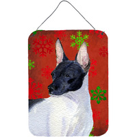 "Caroline's Treasures Rat Terrier Red Snowflakes Holiday Christmas Wall or Door Hanging Prints, 16"" x 12"", Multicolor"