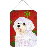 "Caroline's Treasures SS4688DS1216 Maltese Red and Green Snowflakes Holiday Christmas Wall or Door Hanging Prints, 16"" x 12"", Multicolor"