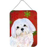 "Caroline's Treasures SS4689DS1216 Maltese Red and Green Snowflakes Holiday Christmas Wall or Door Hanging Prints, 16"" x 12"", Multicolor"