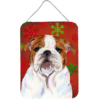 "Caroline's Treasures SS4691DS1216 Bulldog English Red Snowflakes Holiday Christmas Wall or Door Hanging Prints, 16"" x 12"", Multicolor"