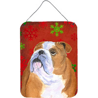 "Caroline's Treasures SS4698DS1216 Bulldog English Red Snowflakes Holiday Christmas Wall or Door Hanging Prints, 16"" x 12"", Multicolor"