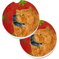 "Caroline's Treasures Chow Red & green Snowflakes Holiday Christmas Set of 2 Cup Holder Car Coasters SS4709CARC, 2.56, Multicolor"